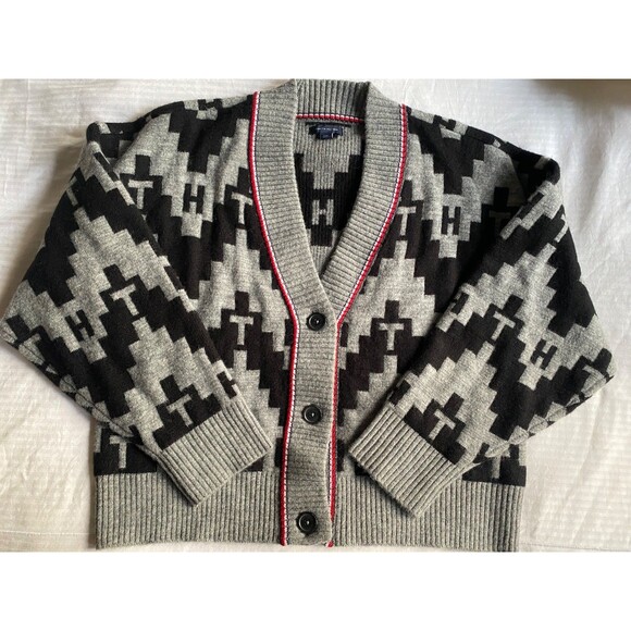 Rare! Tommy Hilfiger Fair Isle Cardigan Logo Cotton Wool Alpaca LARGE. NWOT - Picture 2 of 11